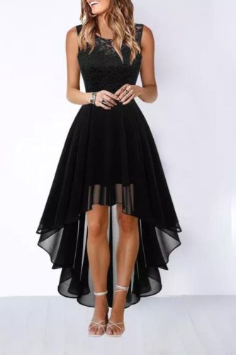 Fashion High Low Lace Solid Color Ruffled Prom Swing  Midi Dress