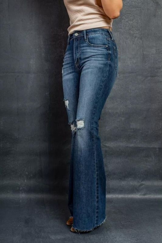 High Waist Ripped Flared Fashion Stretch Skinny Fit Jeans