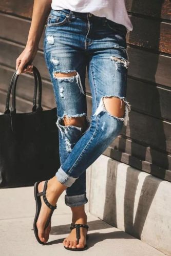 Ripped Fashion Stretch Slim Fit Street Casual Jeans