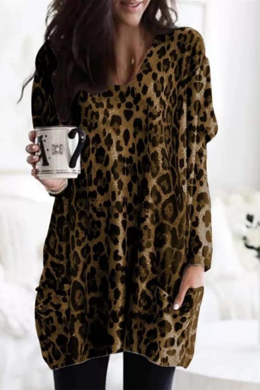 Women's Vintage Leopard  Print Top With Pockets M/L