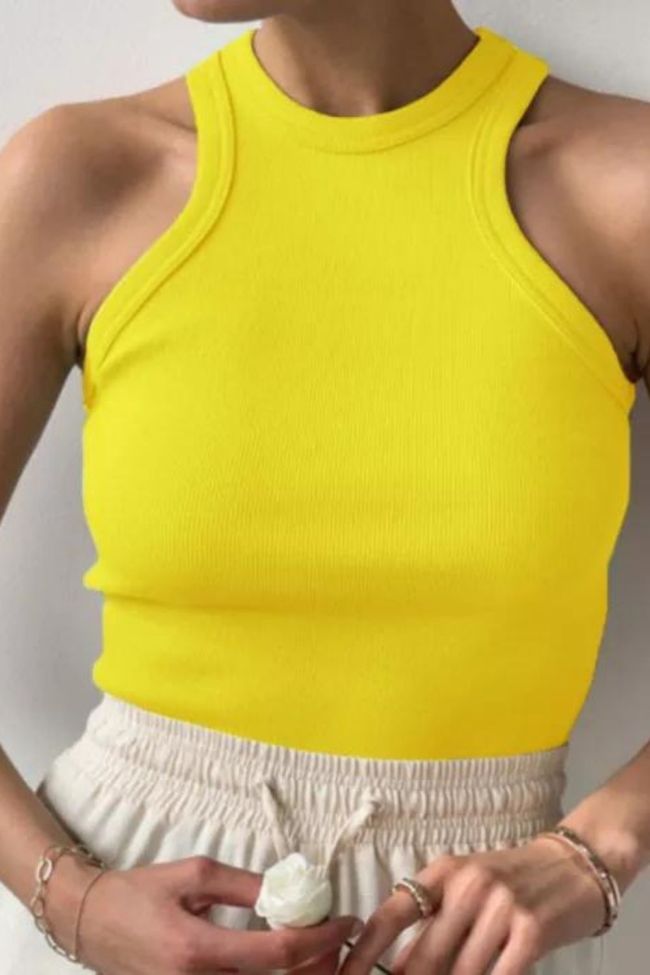 Tank Top Solid Color Casual Tank Top Sleeveless Rib Knit Blouses & Shirts