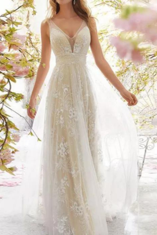 Women Elegant Wedding Sexy Lace Floral Backlesss Maxi Dress