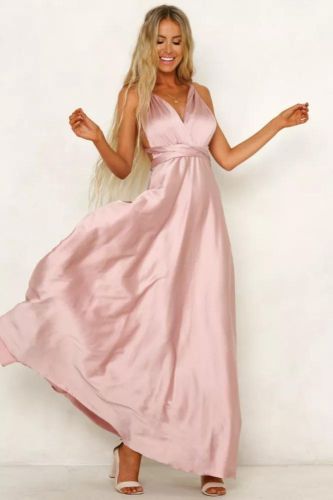 Satin Fashion Party Sexy Backless Solid Color  Maxi Dress