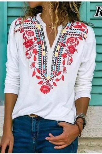 T-Shirt Tops Sexy Loose Casual Retro Full Long Sleeves
