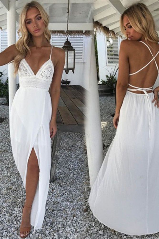 Boho Porridge Lace Slit Fashion Evening Maxi Dress