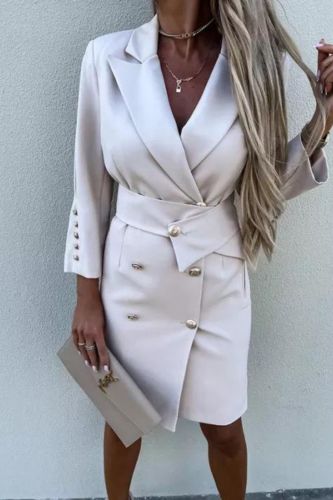 Fashion Slim Suit Office Casual Button Elegant Solid Color Party Midi Dress