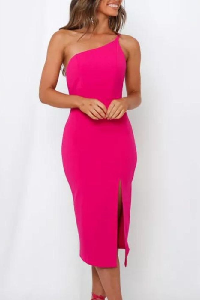 Elegant Sleeveless Slim Slit Fashion Design Off Shoulder Party  Bodycon Dress