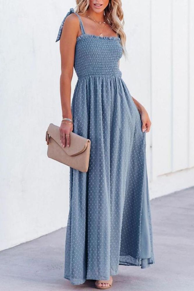 Sexy Casual High Waist Solid Color Fashion Sleeveless Suspender  Maxi Dress