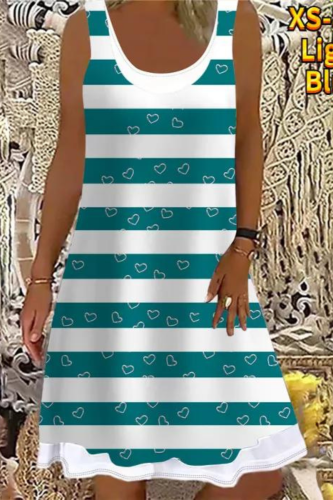 New Striped Print Skirt Round Neck Loose Dress