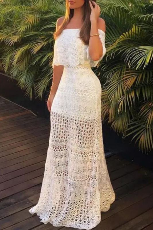 Solid Color Elegant Sheer Lace Cutout Sexy Party Maxi Dress