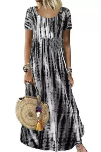 Chic Casual O-Neck Tie-Dye Short-Sleeve Oversized Maxi Dress