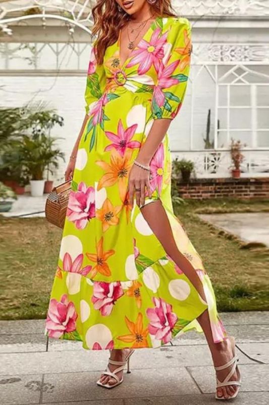 Sexy Short Sleeve Hollow Out Fashion Casual Flower Backless Elegant Maxi Dress