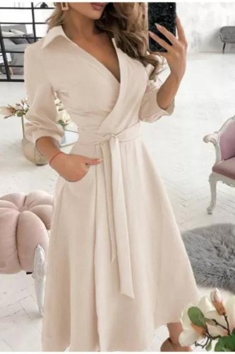 Elegant  Short Sleeve Casual V-neck  Letter Print Pocket Dresses