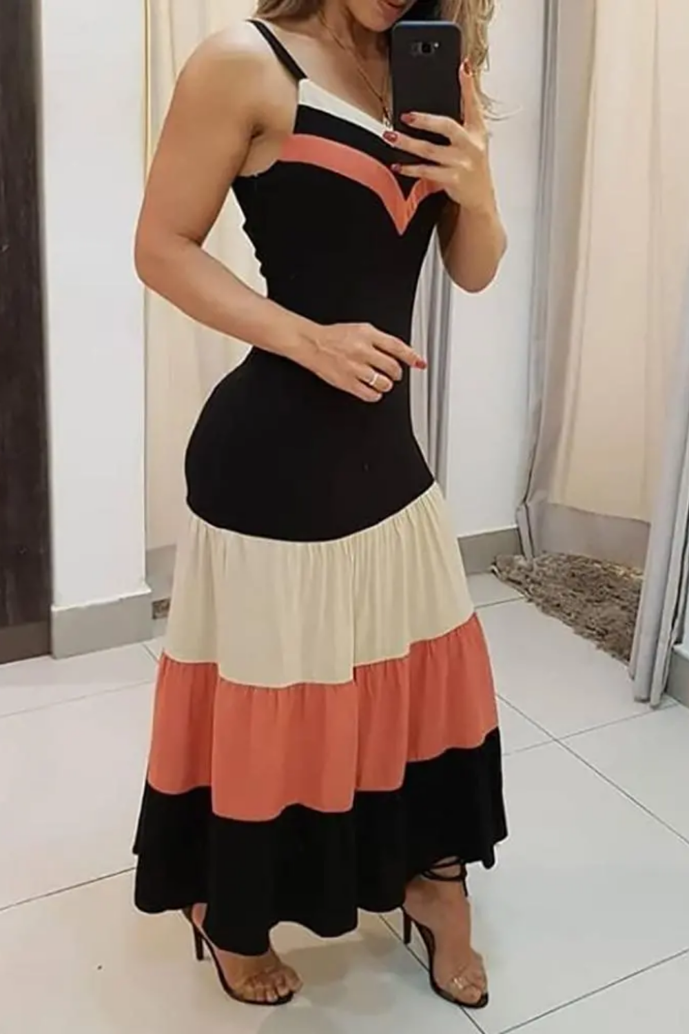 Ruched V-Neck Sleeveless Dress with Pockets main image 0