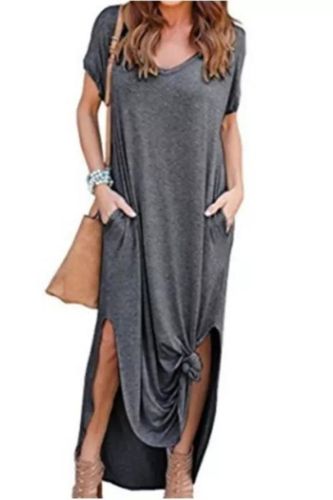 Fashion Solid Color Casual Short Sleeve Street Loose Maxi Dress