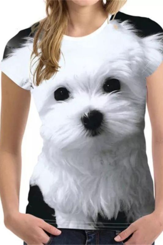 Fashionable Cute Puppy 3D Print Harajuku Round Neck Short Sleeve Unisex T-Shirt