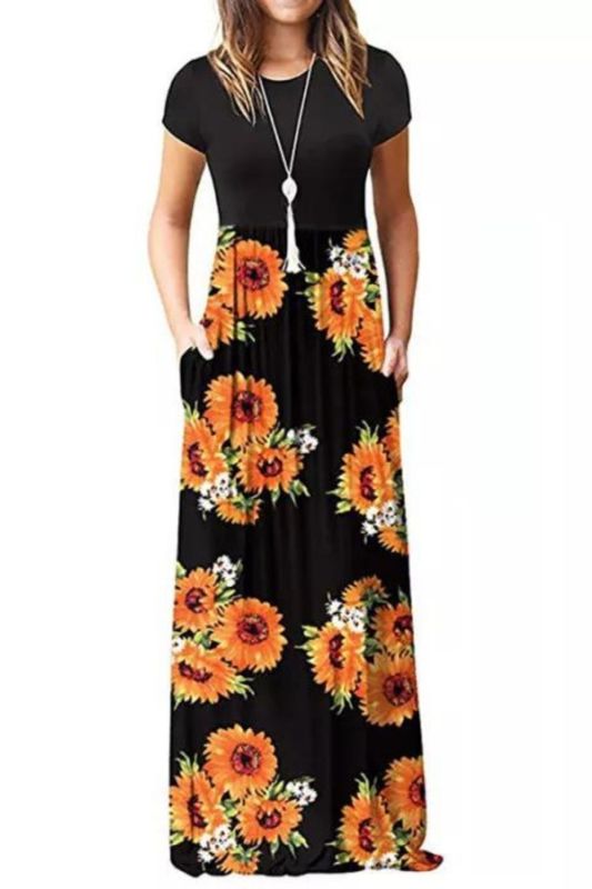 Vintage Floral Print Boho Party Chic O Neck Maxi Dress