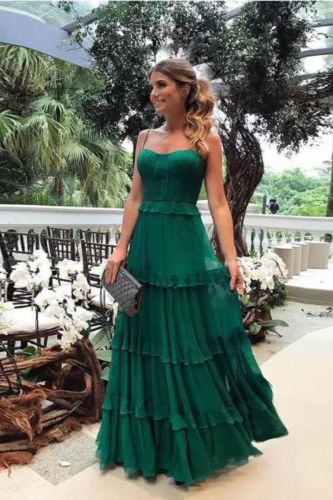 Sexy Sleeveless Layered Ruffle Solid Color Fashion Party Maxi Dress