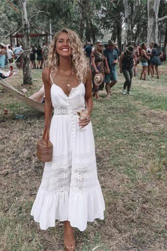 Fashion Lace Hollow Loose Casual Sexy Party Maxi Dress