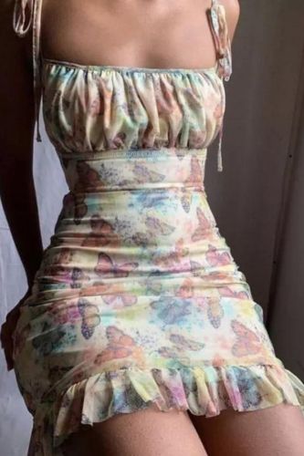 Trendy Sexy Bandage Ruffle Ruffle Sleeveless Mini Dress
