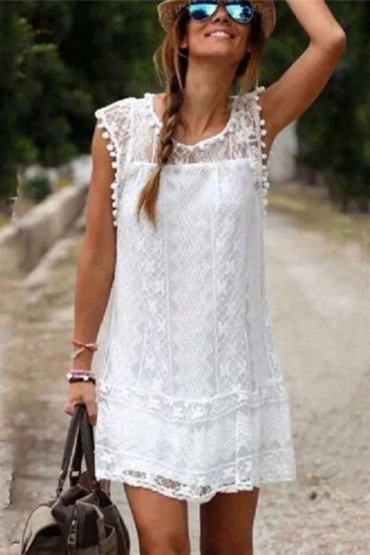 Fashion Lace Party Dress Sexy Sleeveless Beach Mini Dress