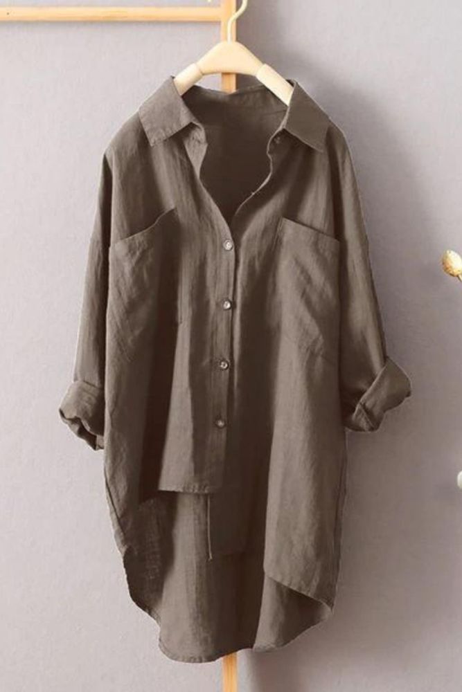 Fashion Long Sleeve Loose Top Casual Solid Color Cotton Irregular Blouses