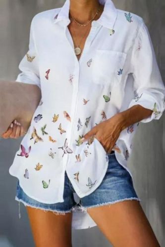Fashion Button Pocket Top Casual Long Sleeve Blouses & Shirts