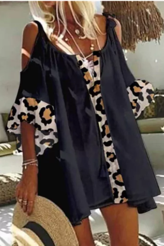 Women Loose Off Shoulder Boho Lace Vintage Ruffles Beach Dresses