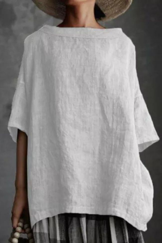 Fashion Half Sleeve Loose Top Casual Round Neck Elegant Blouses