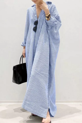Fashion Cotton Striped Cardigan Loose Large Casual Irregular Dress