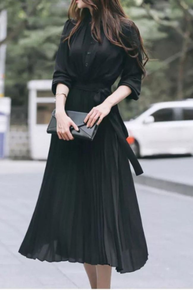 Elegant Chiffon Long Sleeve Tie A-Line Pleated Fashion Maxi Dress