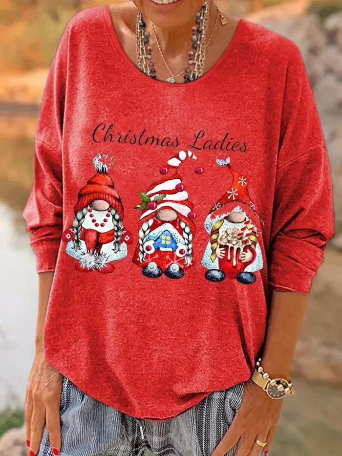 Women's Art Merry Christmas Pattern Casual Long Sleeve Top