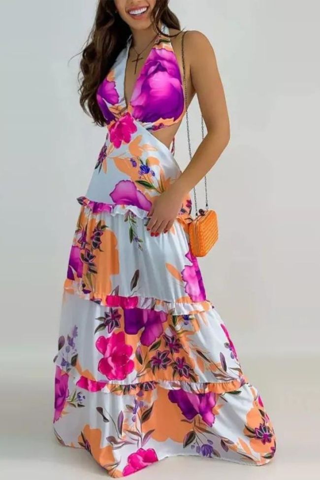 Sexy Fashion Print V-neck Boho Party  Maxi Dress