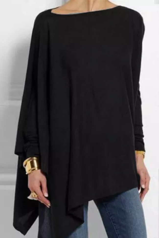 Cotton Irregular Shirt Casual O Neck Long Sleeve Blouse