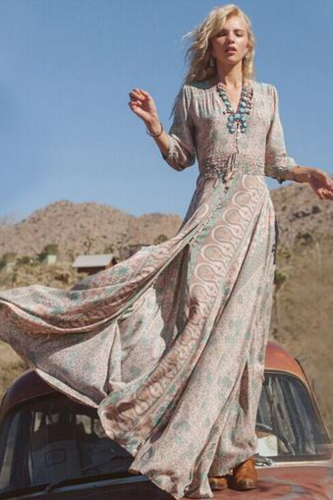 Bohemian Sexy V-Neck Floral Print Casual Beach Maxi Dress