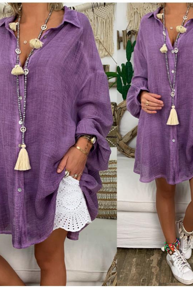 Cotton Linen Oversized Button Up Loose Casual Dress
