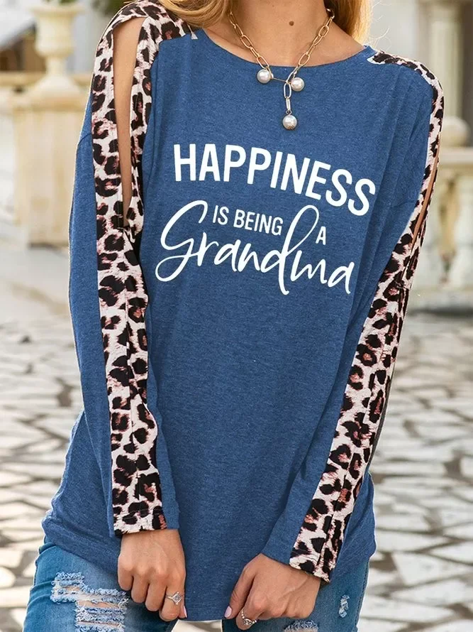 Happiness Is Being A Grandma Women's Leopard Print Top
