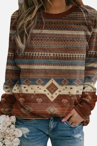 Women's Aztec Geometric Ethnic Pattern Casual Sweatshirt Long Sleeve