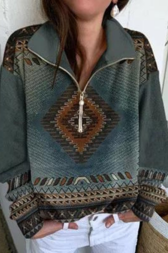 Women's Aztec Pattern Long Sleeve Casual T-Shirt