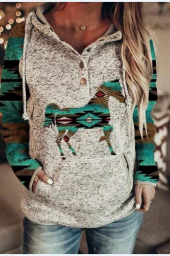 Women's Aztec Colorful Western Horse Hoodie with Pocket