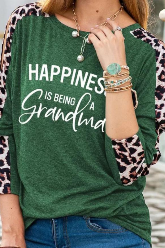 Happiness Is Being A Grandma Women's Leopard Print Top