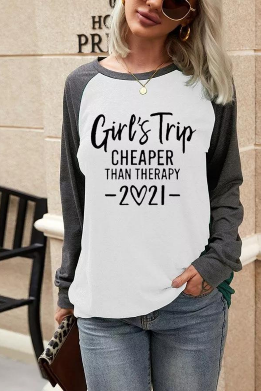 Girl's Trip Cheaper Than Therapy Women‘s Crew Neck Shift Cotton-Blend Sweatshirt