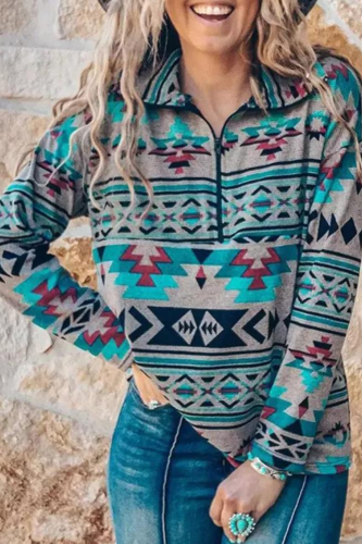 Women's Aztec Africa Native Western Style Long Sleeve T-Shirt