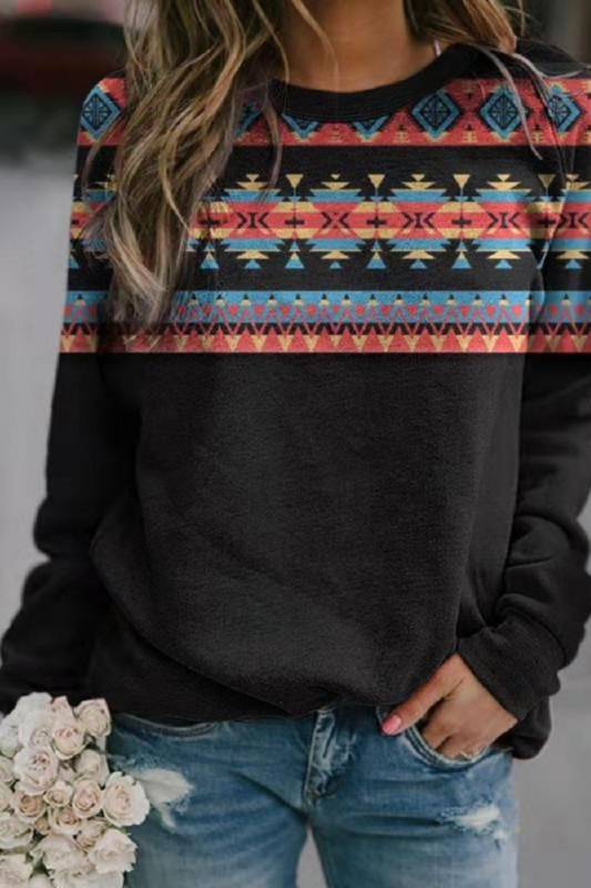 Women's Western Wear Style Aztec Pattern Long Sleeve Sweatshirt