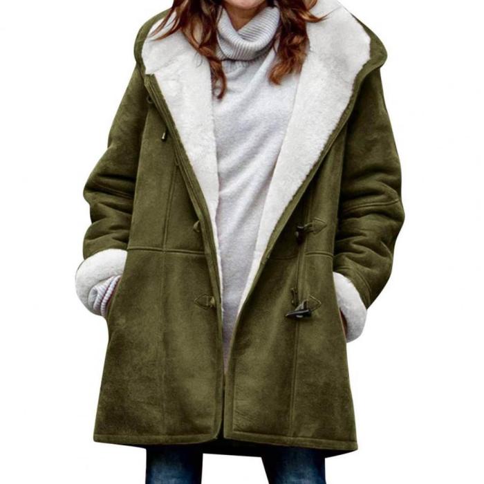 Fashion Furry Women's Hooded Horn Button Coat Jacket