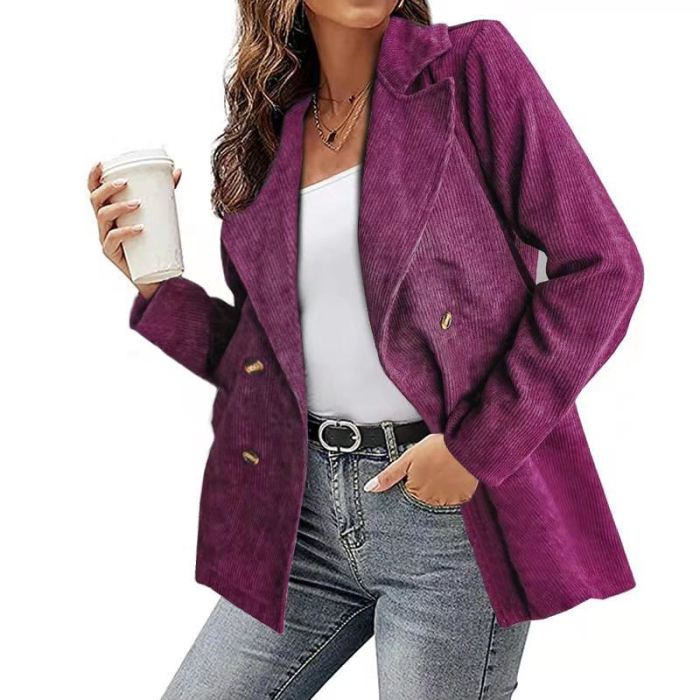 Lapel Lapel Ladies Long Sleeve Fashion Corduroy Casual Solid Color Jacket