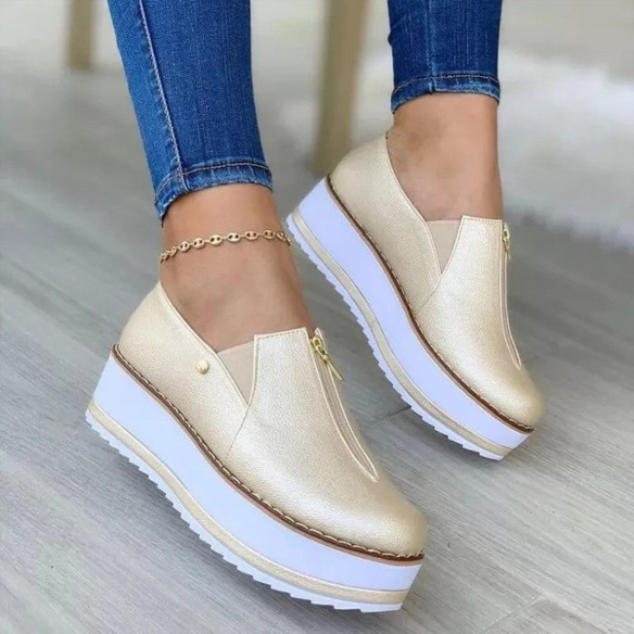 Casual Comfort Lace Up Wedge Vulcanized Platform Sneakers