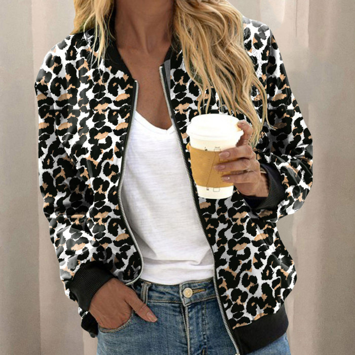 Fashion Street Retro Leopard Print Aviator Loose Casual Jacket