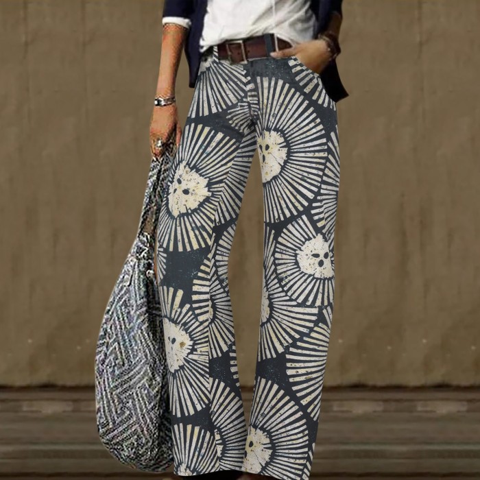 Digital Printed Casual Trousers Straight Loose Wide Leg Pants