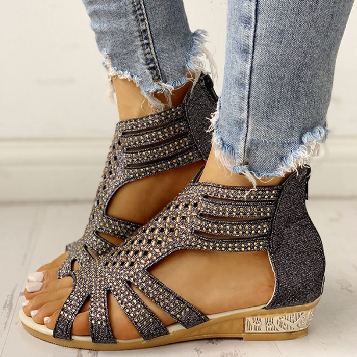 Summer Low Heel Shoes PU Leather Sandals